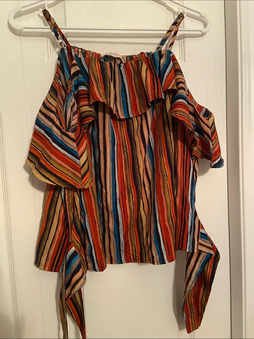 Alythea Multicolor Striped Cold-Shoulder Camisole beach top, boho vibe